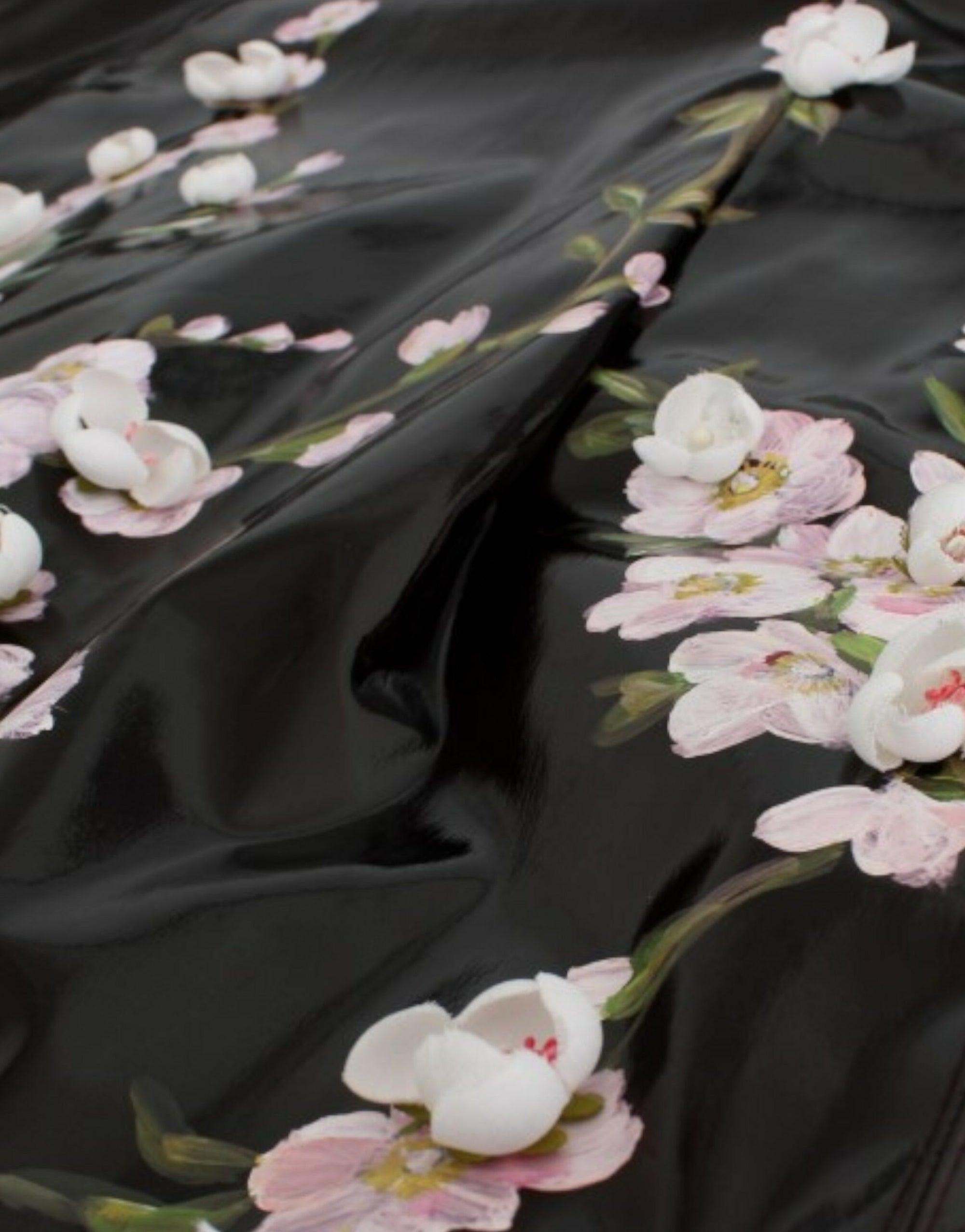 Dolce &amp; Gabbana Black patent floral HANDPAINTED dress