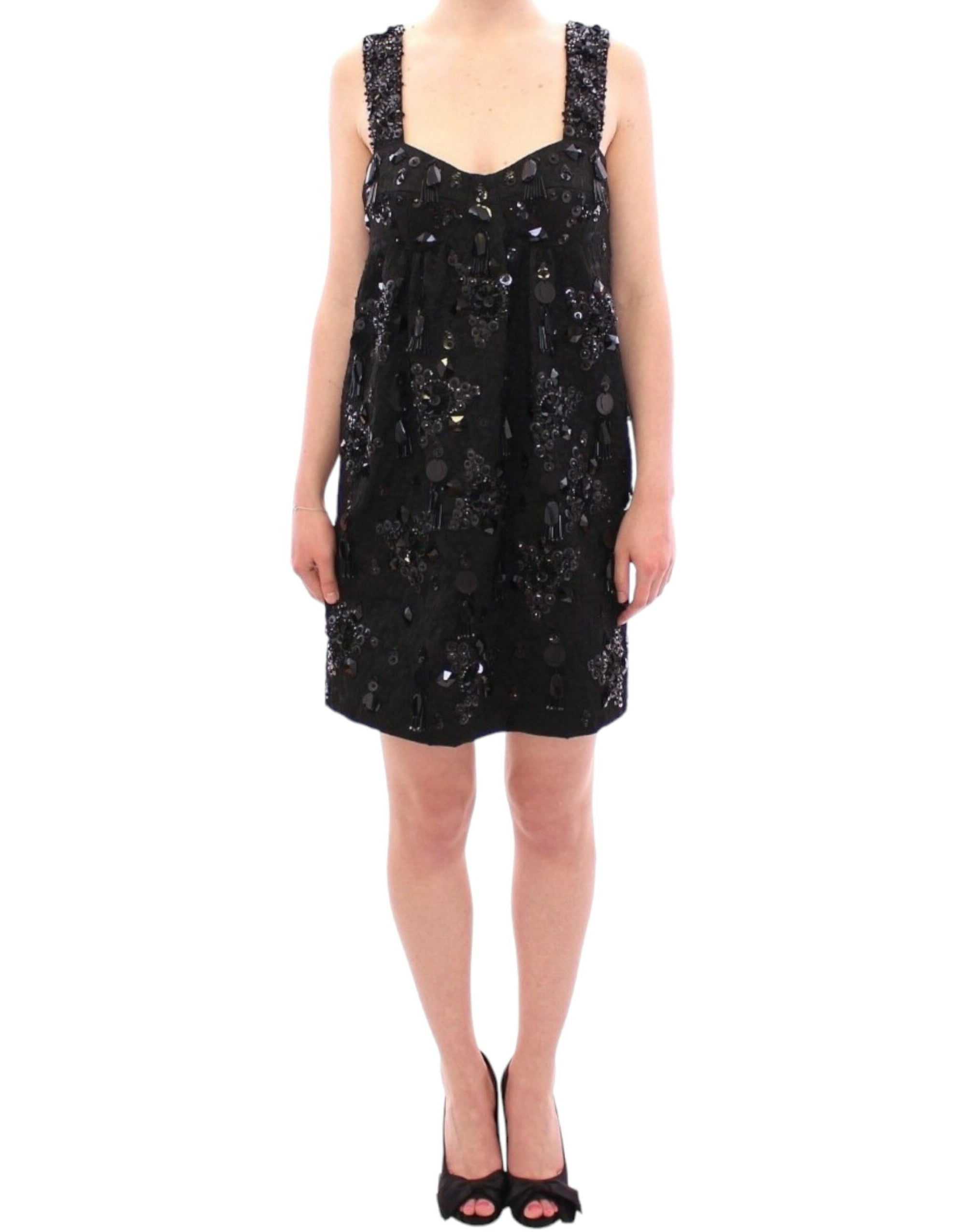 Dolce &amp; Gabbana Black floral crystal embedded dress