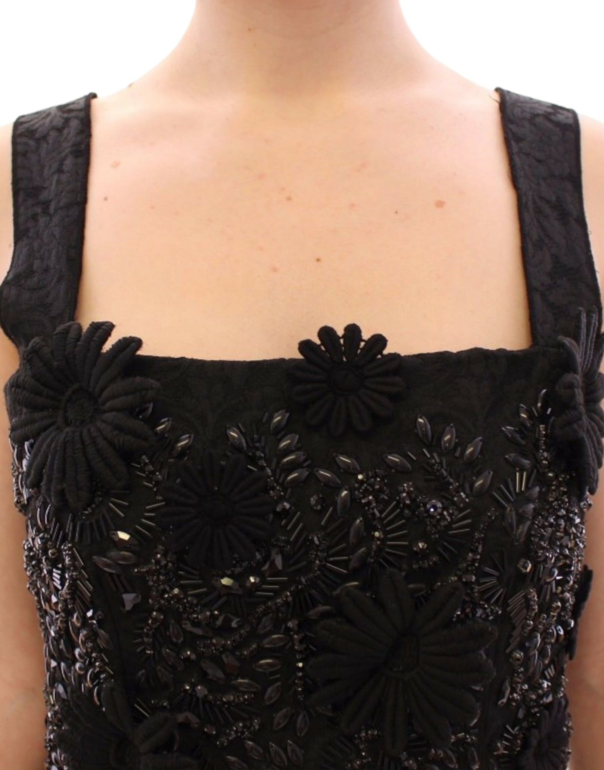 Dolce &amp; Gabbana Black floral crystal embedded dress