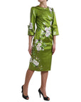 Dolce & Gabbana Green Floral Embellished Sheath Midi Dress