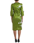 Dolce & Gabbana Green Floral Embellished Sheath Midi Dress