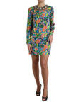Dolce & Gabbana Multicolor Geometric Print Silk Crystals Midi Dress