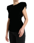 Dolce & Gabbana Black Velvet Fitted Padded Shoulder Blouse Top