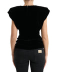 Dolce & Gabbana Black Velvet Fitted Padded Shoulder Blouse Top