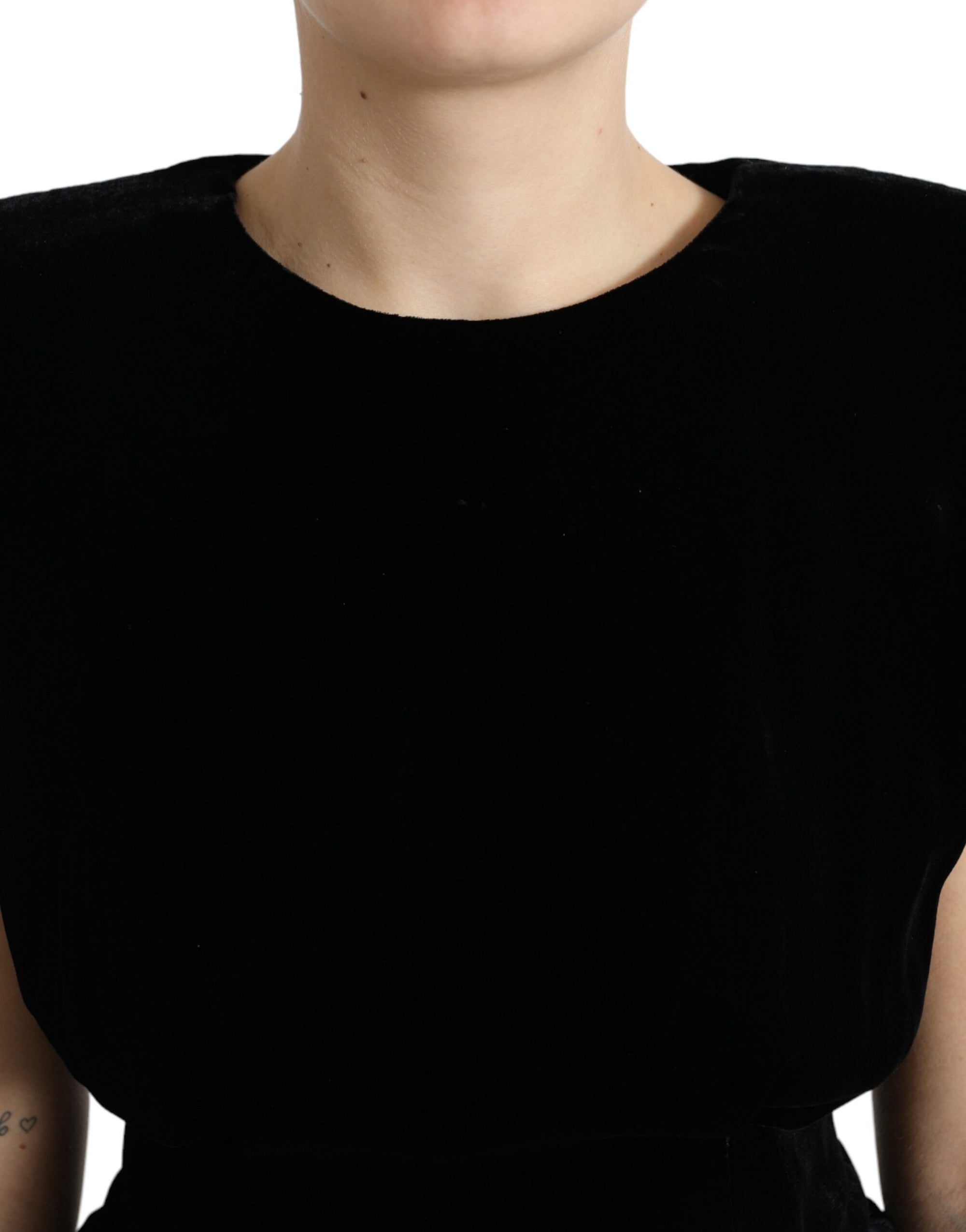 Dolce &amp; Gabbana Black Velvet Fitted Padded Shoulder Blouse Top