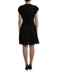 Dolce & Gabbana Black Floral Lace Cotton A-line Mini Dress