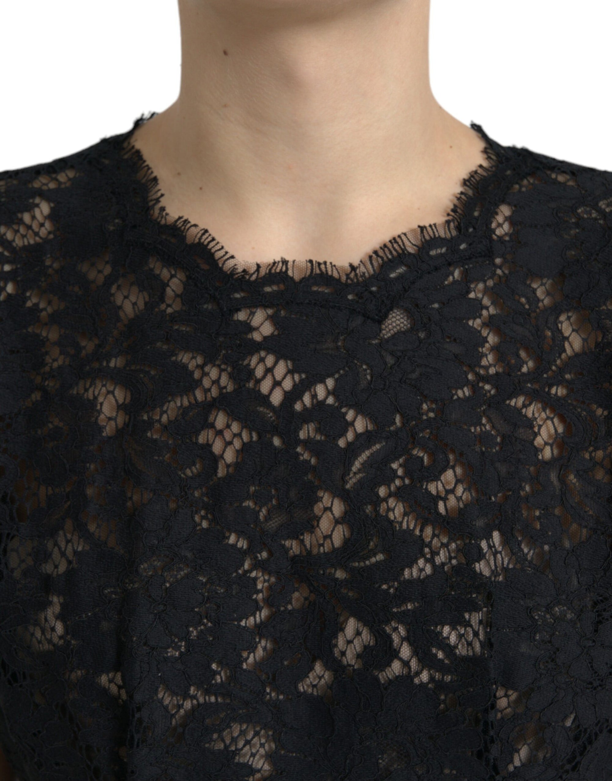 Dolce &amp; Gabbana Black Floral Lace Cotton A-line Mini Dress