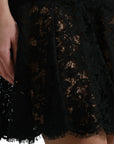 Dolce & Gabbana Black Floral Lace Cotton A-line Mini Dress