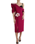 Dolce & Gabbana Purple Flower Embellished One Shoulder Dress