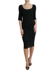 Dolce & Gabbana Black Floral Lace Viscose Bodycon Midi Dress