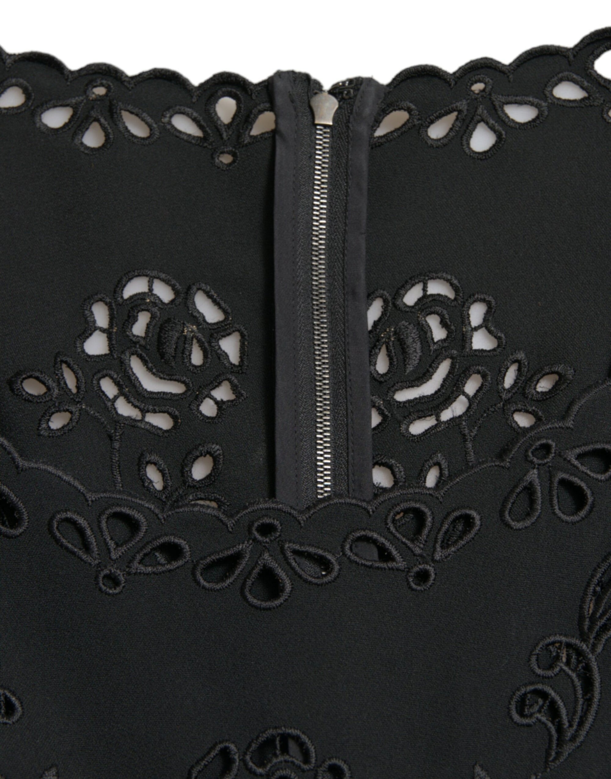 Dolce &amp; Gabbana Black Floral Lace Viscose Bodycon Midi Dress