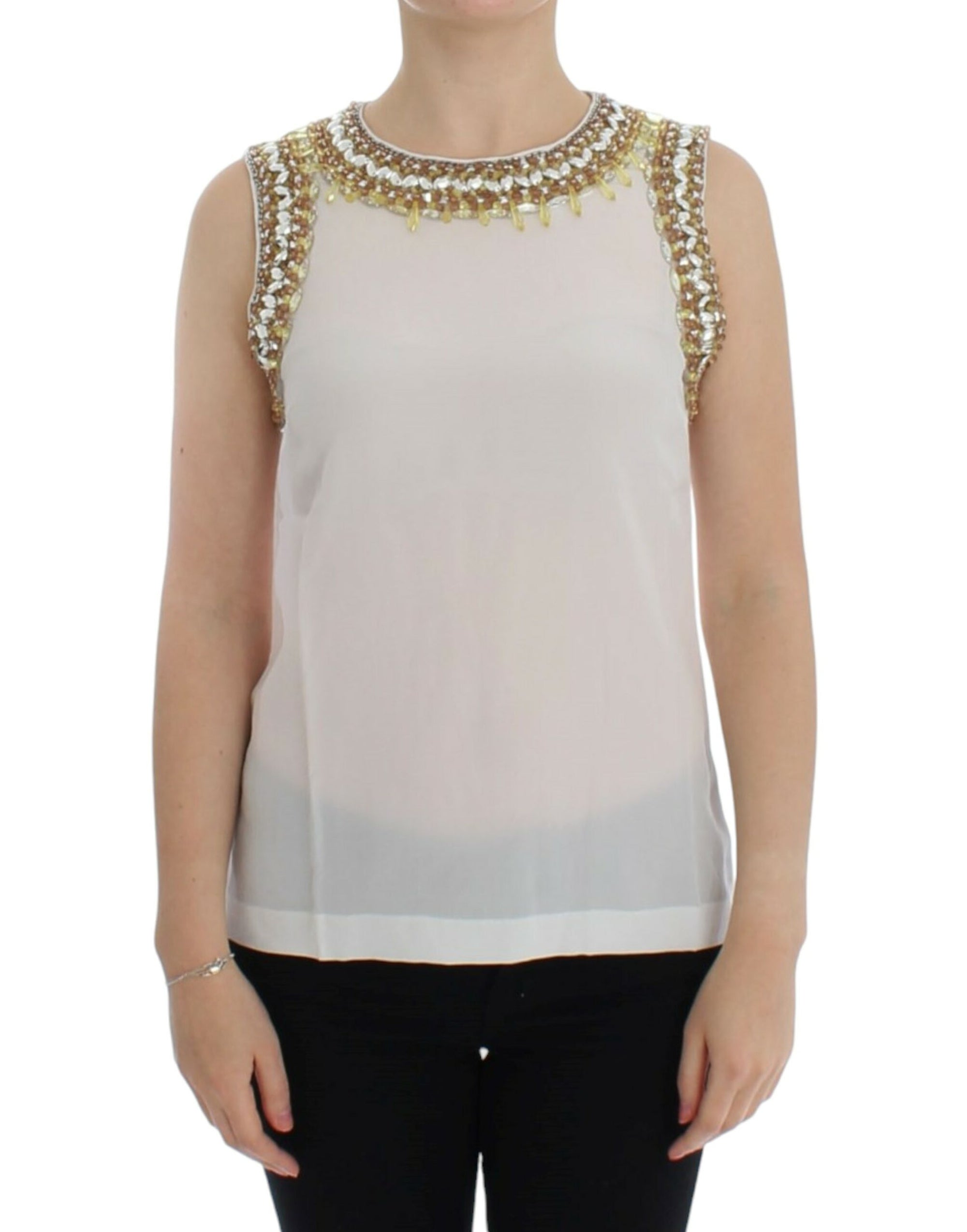 Dolce &amp; Gabbana White crystal embellished tank top