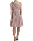 Dolce & Gabbana Pink One Shoulder Pleated Lame Tulle Dress