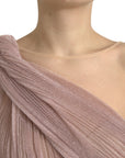 Dolce & Gabbana Pink One Shoulder Pleated Lame Tulle Dress