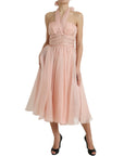 Dolce & Gabbana Pink Silk Chiffon Halter A-line Pleated Midi Dress