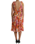 Dolce & Gabbana Multicolor Sunflower Print Silk Midi Dress