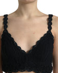 Dolce & Gabbana Black Cotton Bustier Cropped Crochet Tank Top