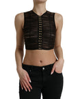 Dolce & Gabbana Brown Embellished Nylon Stretch Cropped Top