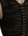Dolce & Gabbana Brown Embellished Nylon Stretch Cropped Top