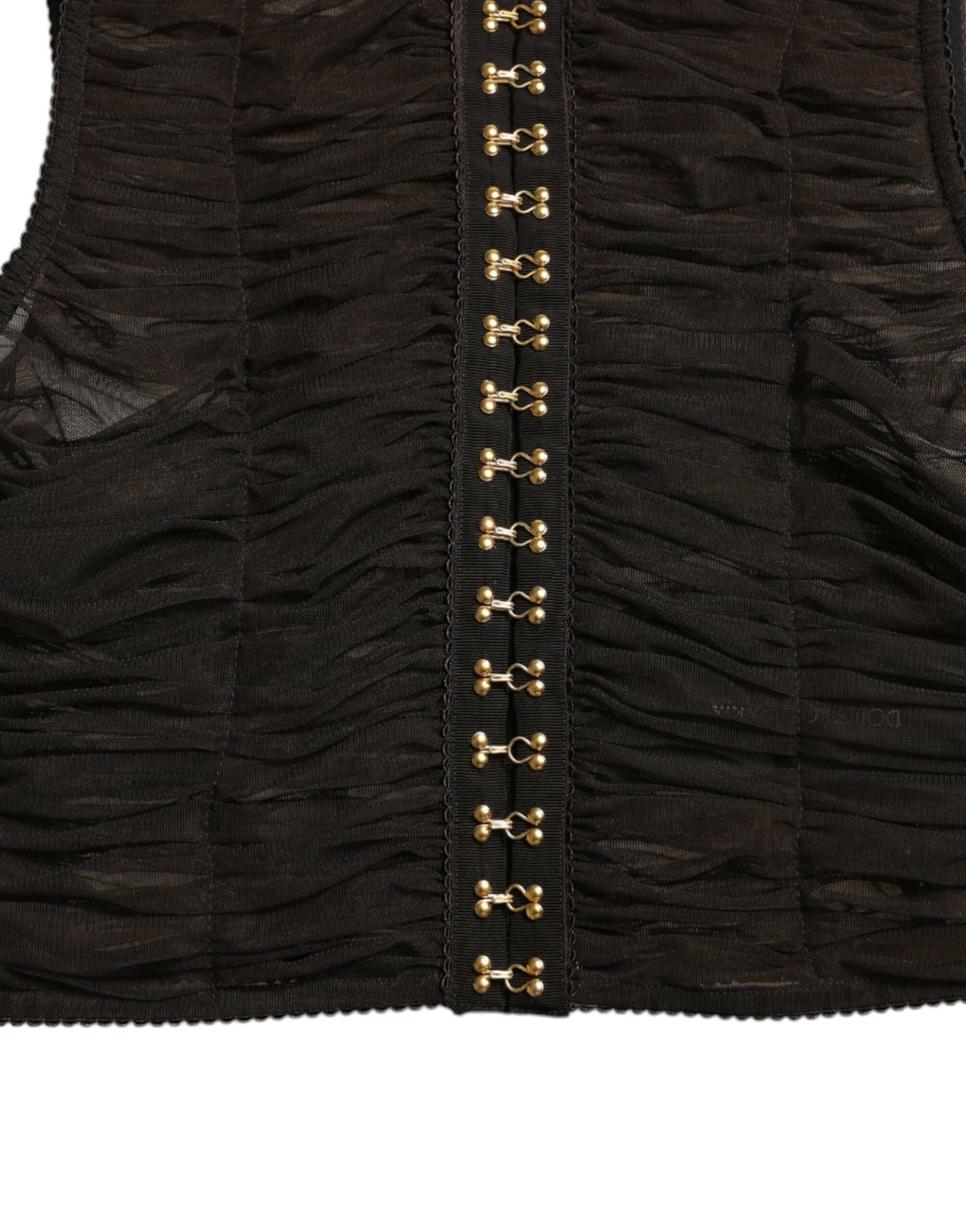 Dolce &amp; Gabbana Brown Embellished Nylon Stretch Cropped Top