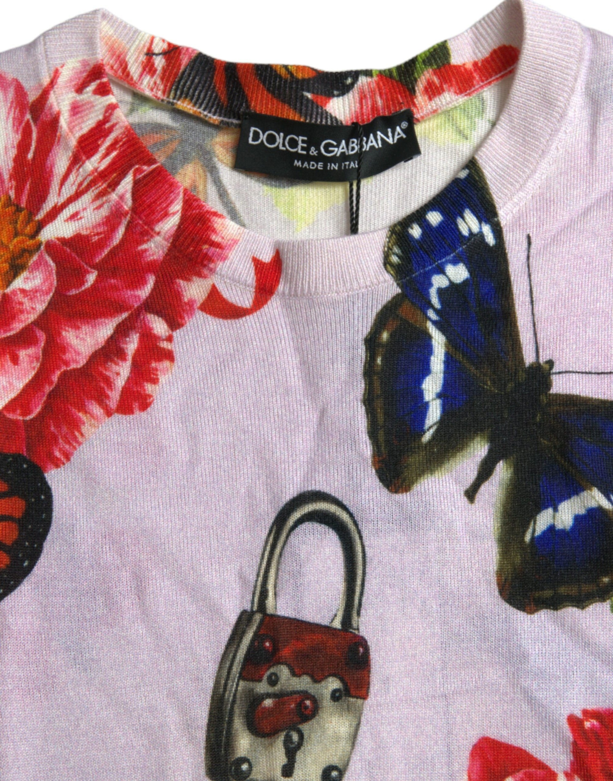 Dolce &amp; Gabbana Multicolor Floral Padlock Butterfly Tank Top