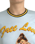 Dolce & Gabbana Light Blue Cotton Free Love Crew Neck T-shirt