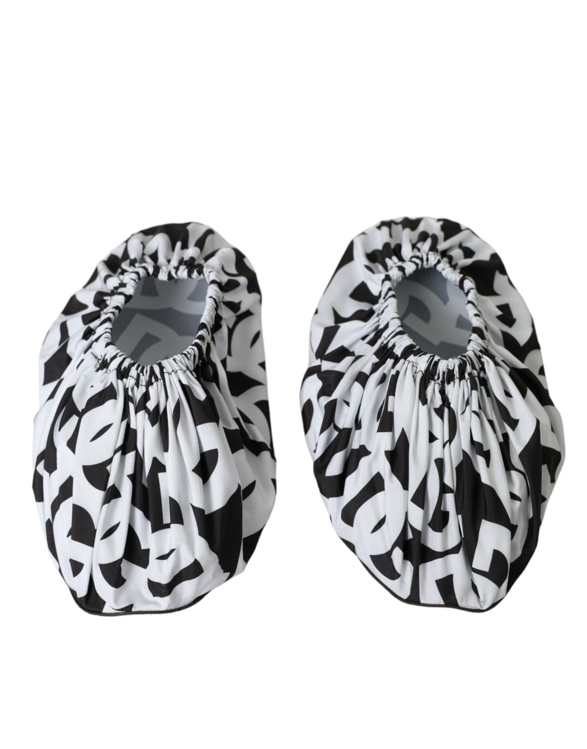 Dolce &amp; Gabbana White Logo Print Nylon Slip On Flats Shoes