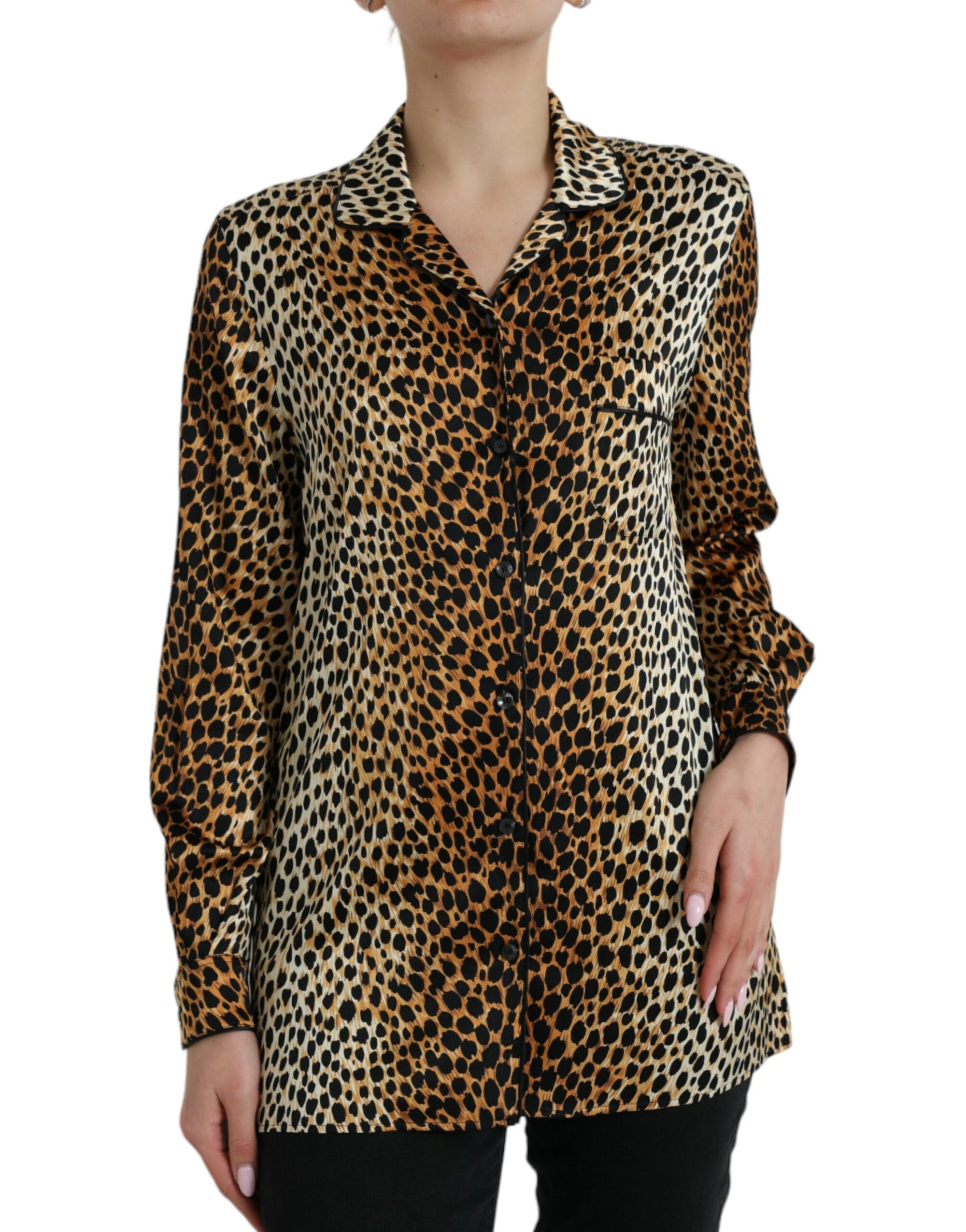 Dolce &amp; Gabbana Brown Leopard Print Long Sleeves Blouse Top