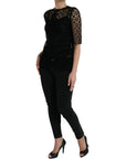 Dolce & Gabbana Black Floral Lace Short Sleeves Blouse Top