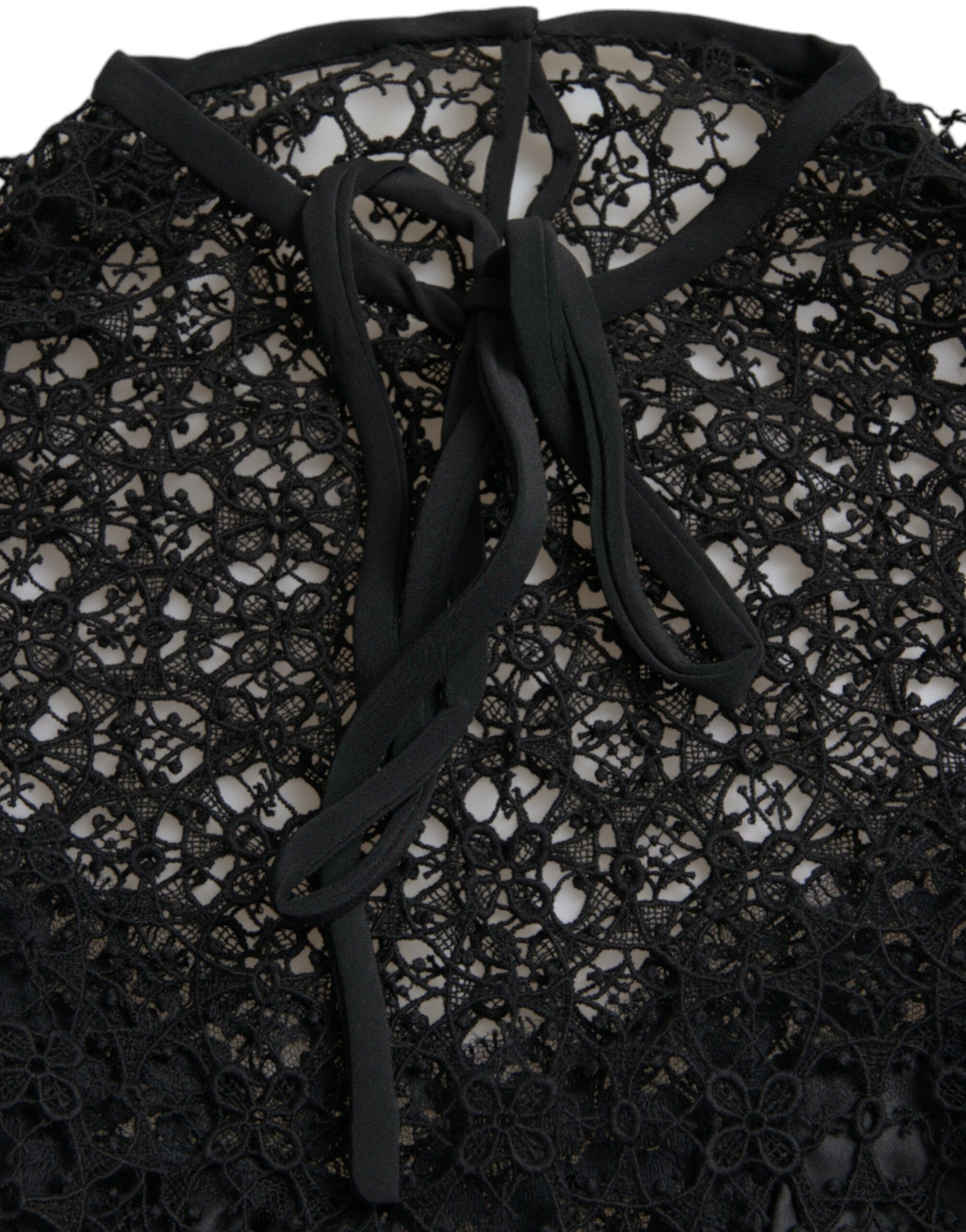 Dolce &amp; Gabbana Black Floral Lace Short Sleeves Blouse Top