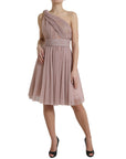 Dolce & Gabbana Light Lilac Pleated Lame Tulle One Shoulder Dress