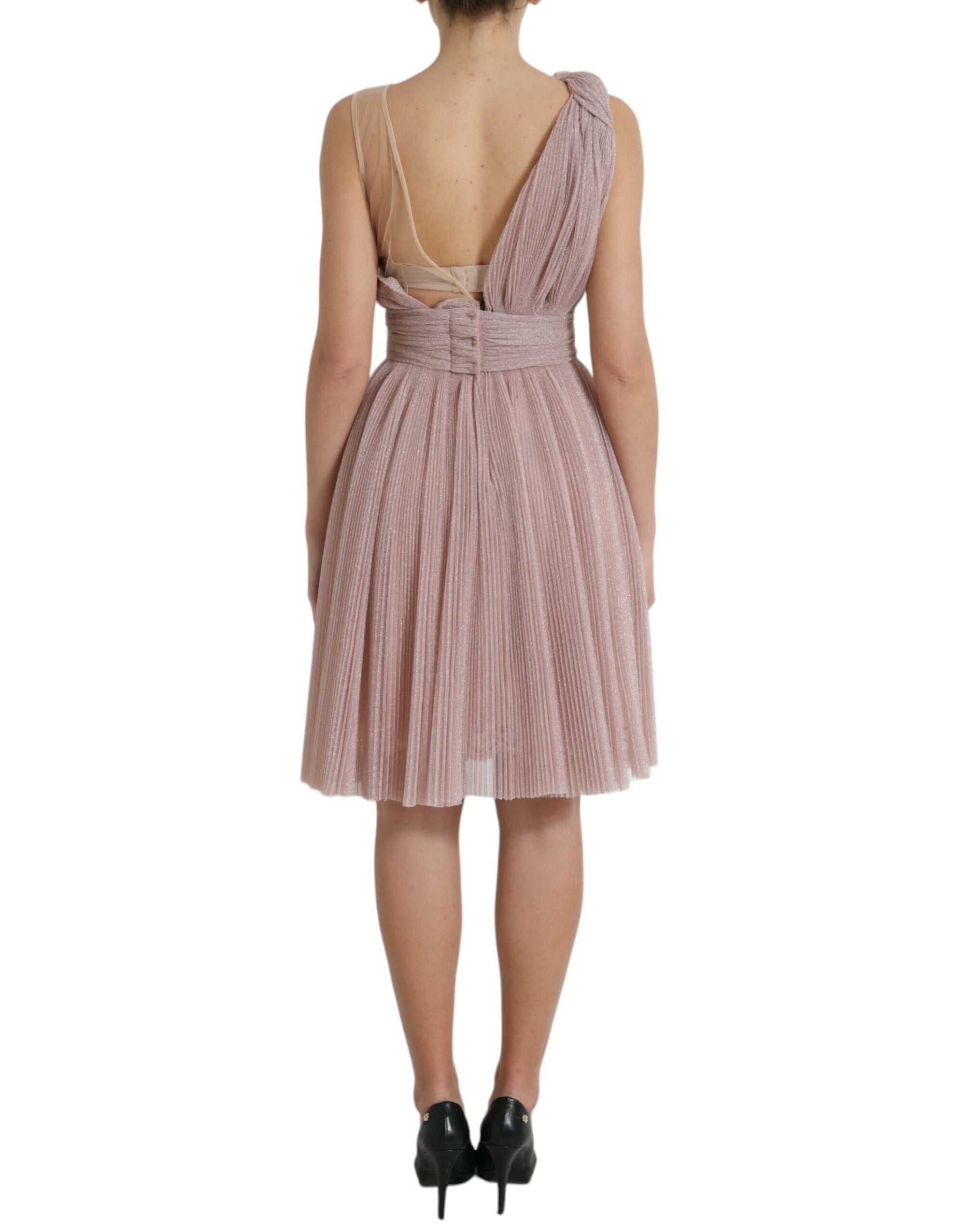 Dolce &amp; Gabbana Light Lilac Pleated Lame Tulle One Shoulder Dress