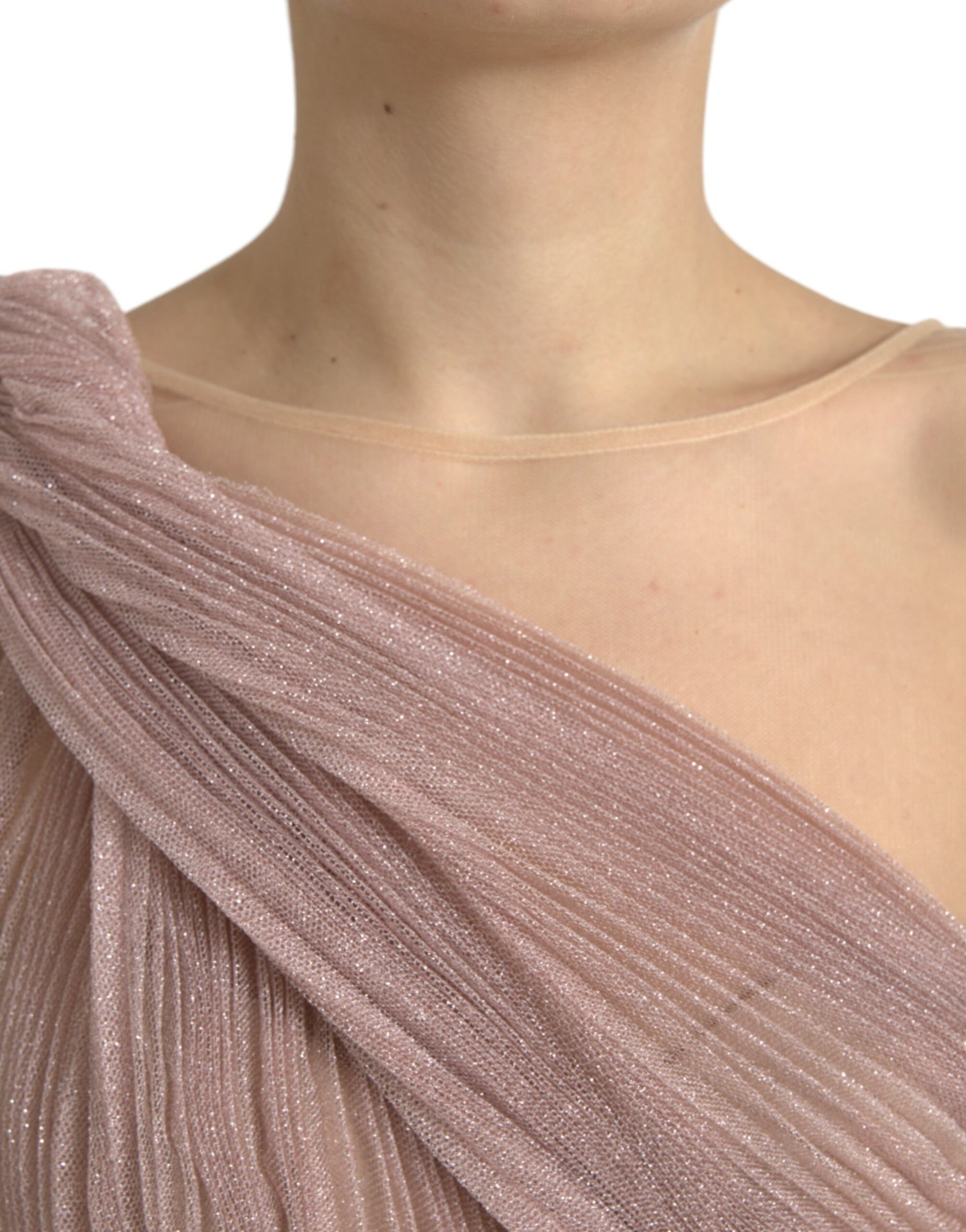 Dolce &amp; Gabbana Light Lilac Pleated Lame Tulle One Shoulder Dress