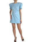 Dolce & Gabbana Light Blue Floral Jacquard Puff Sleeve Mini Dress