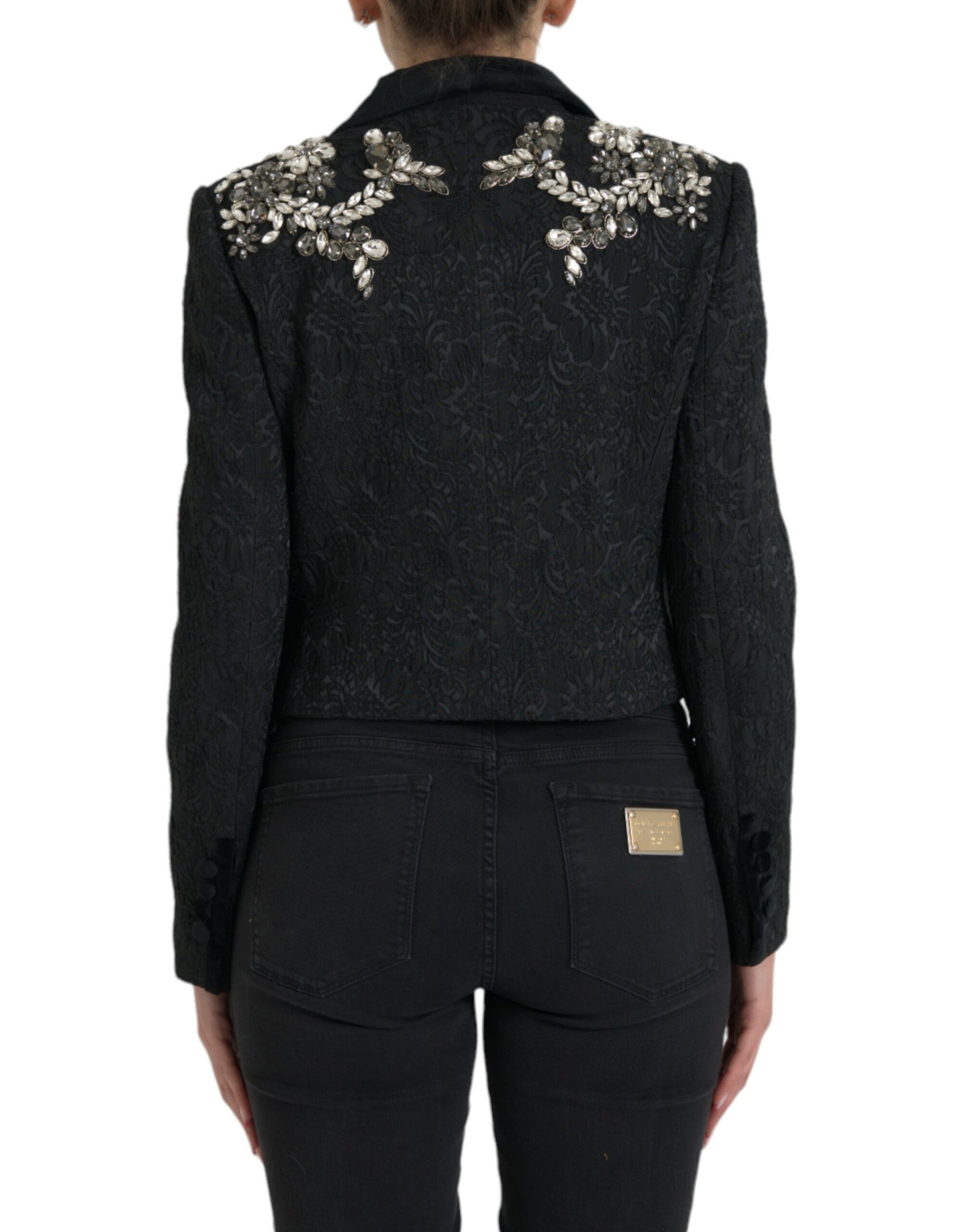 Dolce &amp; Gabbana Black Crystal Embellished Overcoat Jacket