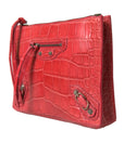 Balenciaga Red Exotic Skin Leather Classic Pouch Purse Wristlet Bag