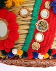 Dolce & Gabbana Multicolor AGNESE Straw Crystal  Pom Pom Bag