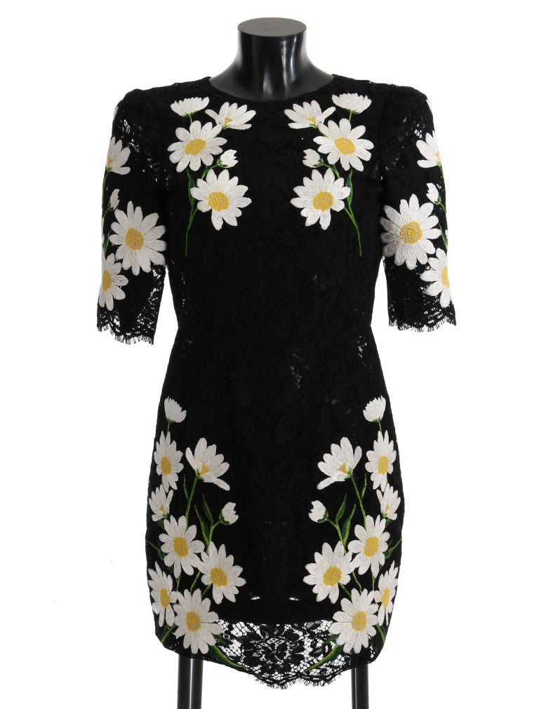 Dolce &amp; Gabbana Black Floral Lace Chamomile Sicily Dress
