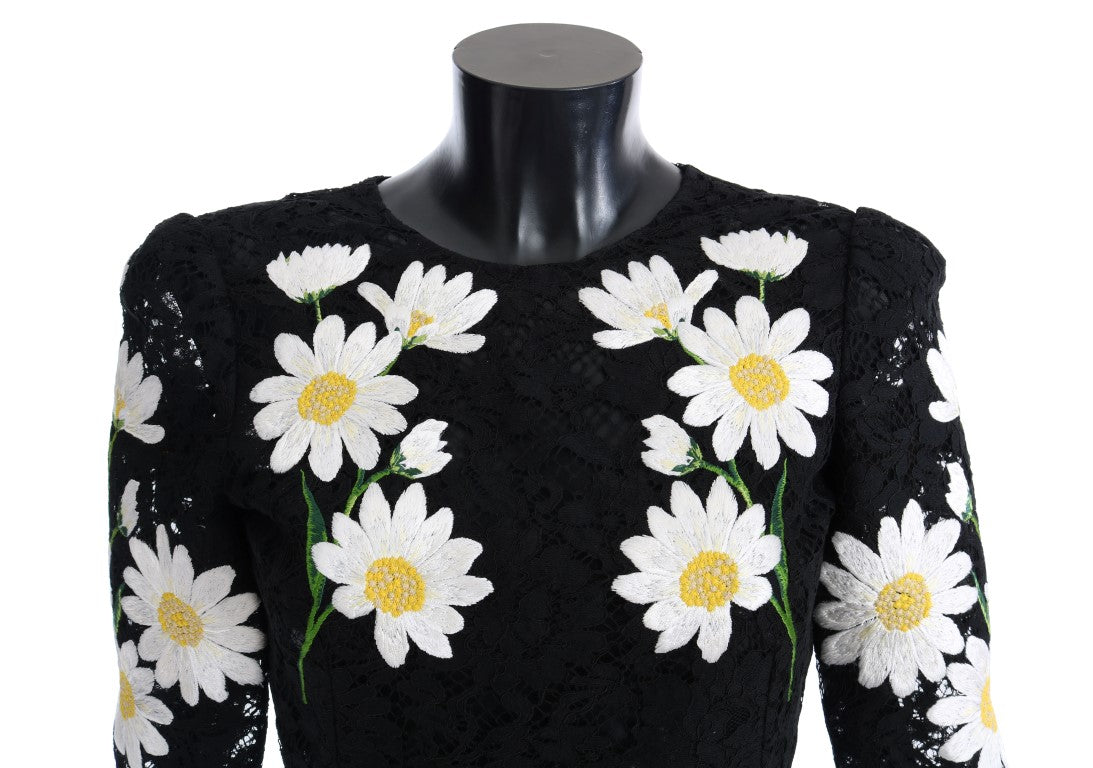 Dolce &amp; Gabbana Black Floral Lace Chamomile Sicily Dress