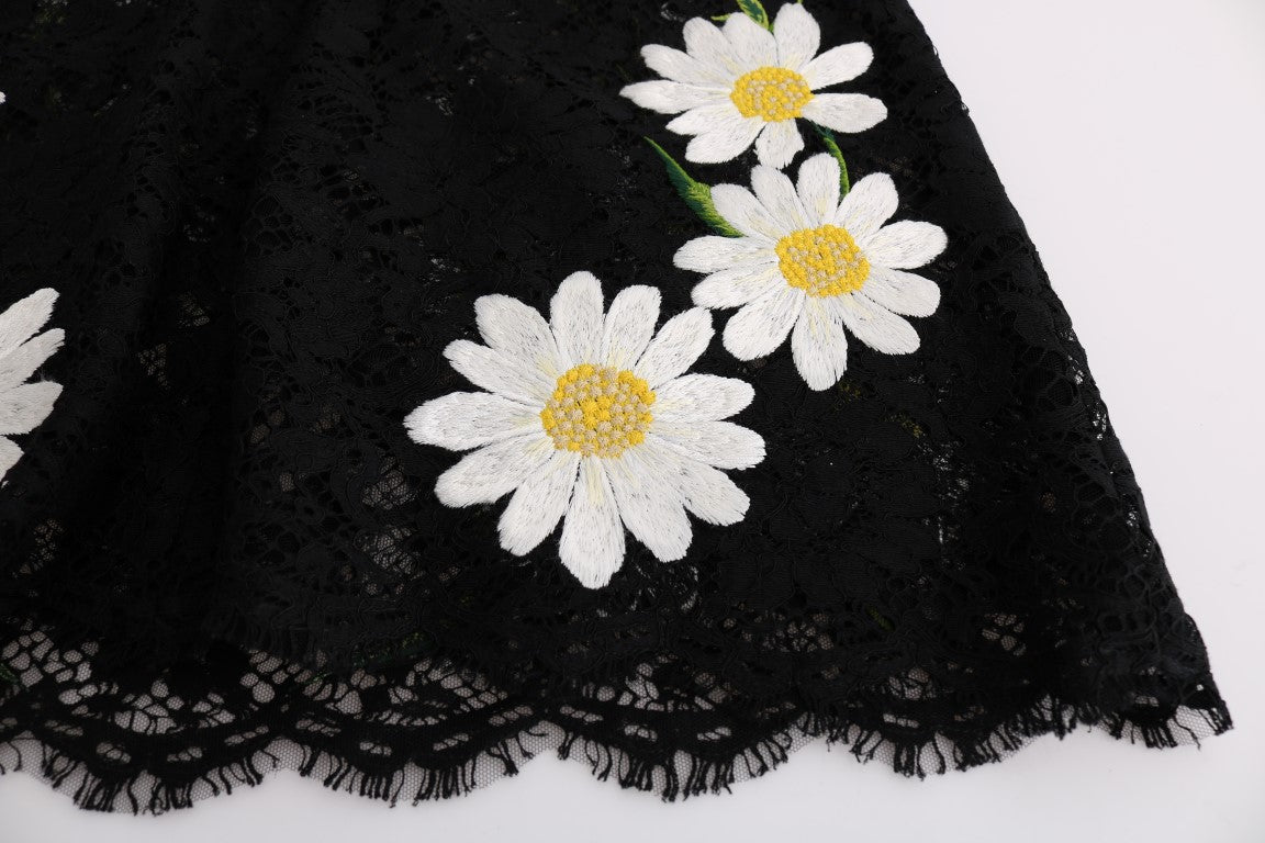 Dolce &amp; Gabbana Black Floral Lace Chamomile Sicily Dress