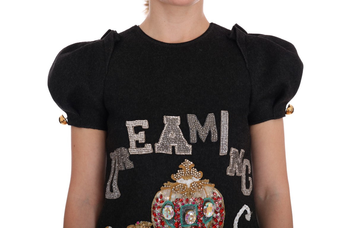 Dolce &amp; Gabbana Gray Crystal "Dreaming of My Prince" Dress