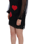 Dolce & Gabbana Black Lace Red Heart Shift Dress