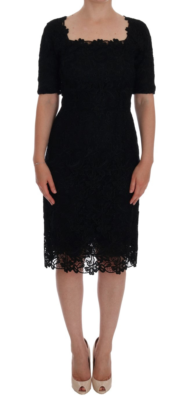 Dolce &amp; Gabbana Black Floral Ricamo Sheath Dress