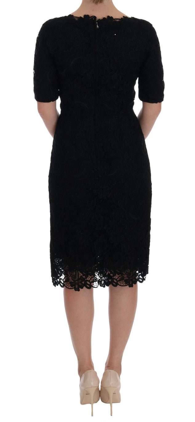 Dolce &amp; Gabbana Black Floral Ricamo Sheath Dress