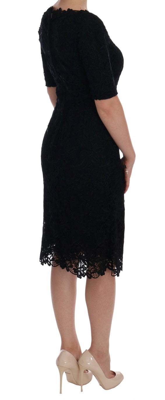 Dolce &amp; Gabbana Black Floral Ricamo Sheath Dress