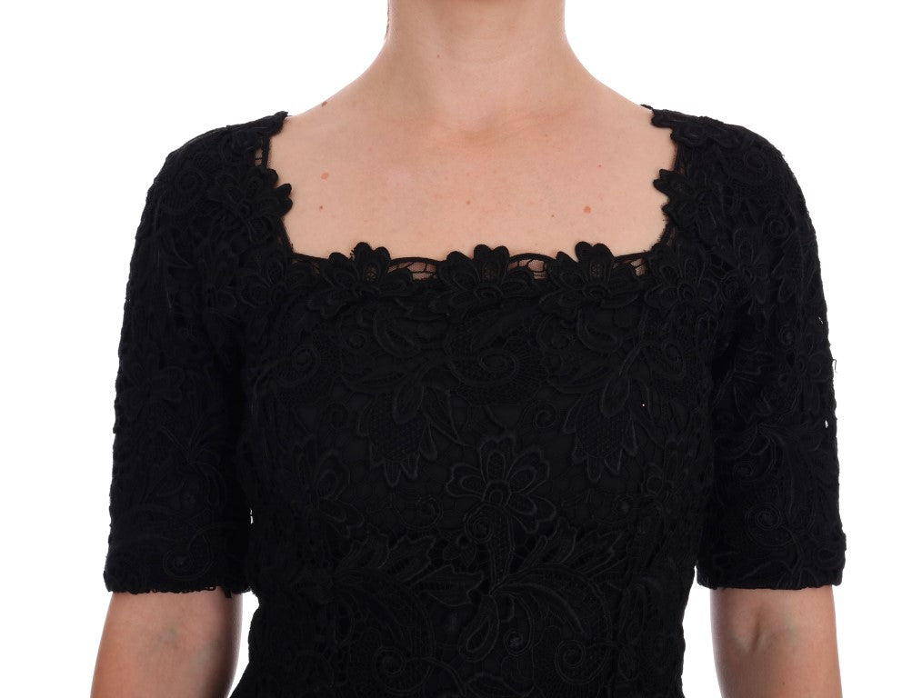 Dolce &amp; Gabbana Black Floral Ricamo Sheath Dress