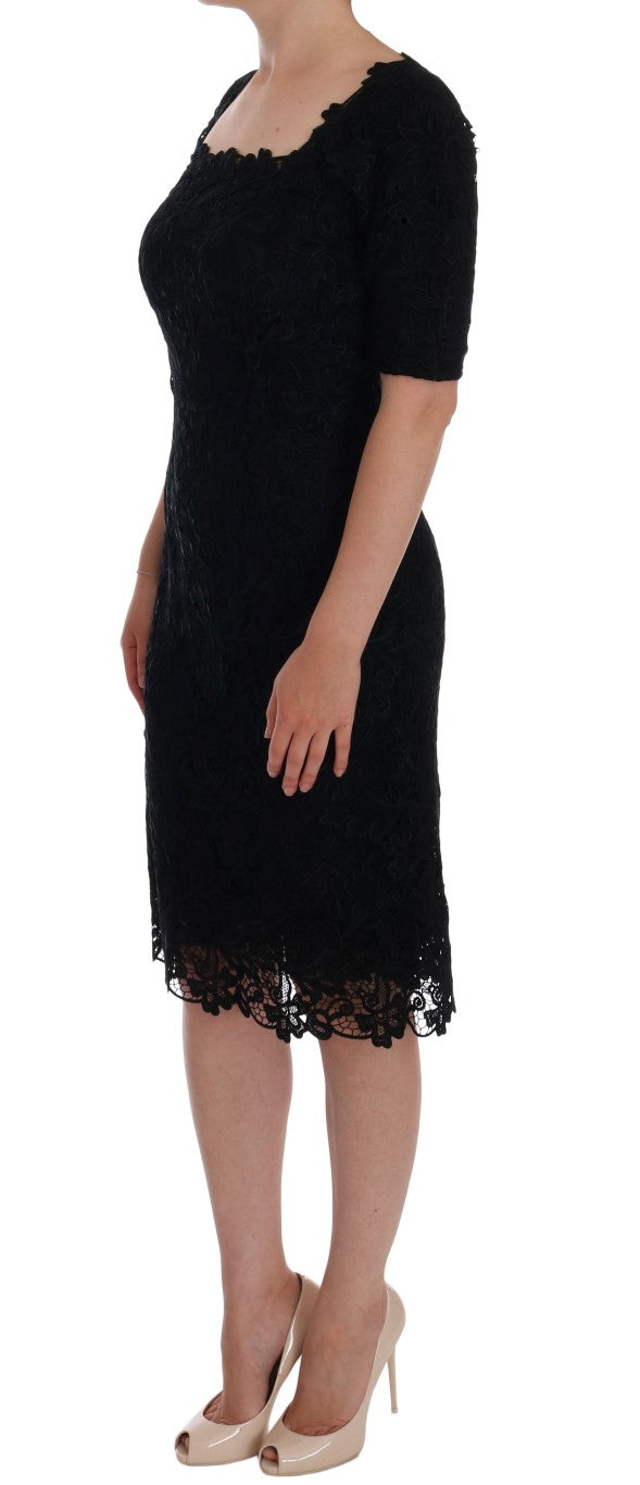 Dolce &amp; Gabbana Black Floral Ricamo Sheath Dress