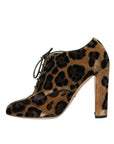 Dolce & Gabbana Brown Leopard Hair Lace Up Booties Shoes