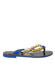 Dolce & Gabbana Blue Crystal Calf Leather Beachwear Shoes