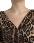 Dolce & Gabbana Brown Leopard Print Bodycon V-neck Midi Dress
